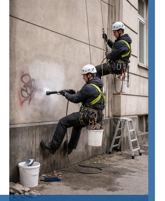 Удаление граффити с фасада в Соли-Илецке от 4688 р. | ВЫСОТНИК-Сои