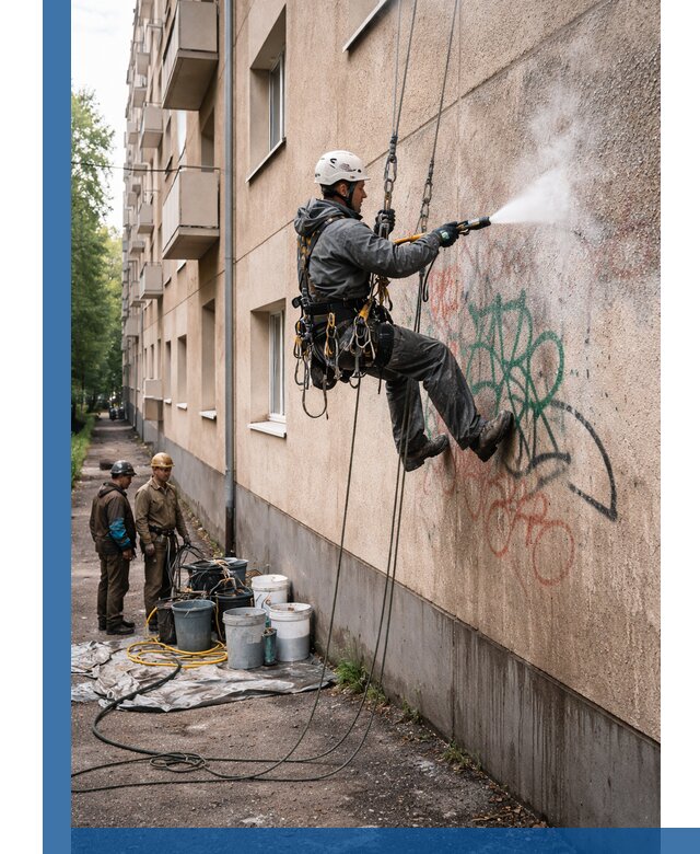 Удаление граффити с фасада в Соли-Илецке без следов и повреждений