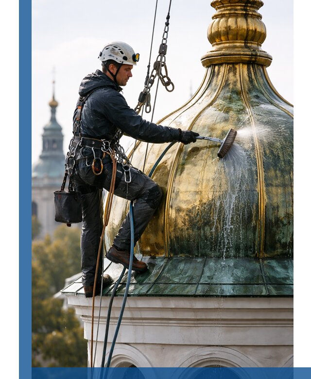 Профессиональная мойка куполов и шпилей высотными альпинистами в Соли-Илецке