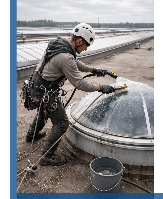 Мойка зенитных фонарей на кровле для промышленных объектов в Соли-Илецке