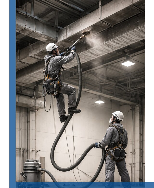 Обеспыливание потолочных конструкций в Соли-Илецке промышленным альпинизмом