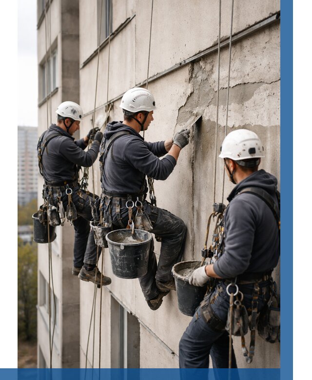 Ремонт бетонных элементов фасада в Соли-Илецке от 2605 р. | ВЫСОТНИК-Сои