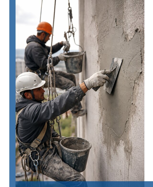 Штукатурка фасада на высоте в Соли-Илецке профессиональные работы