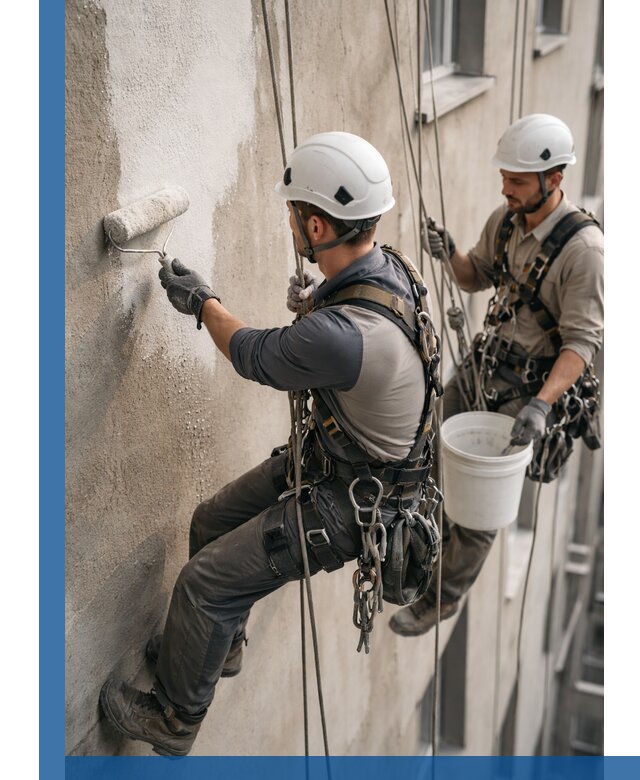 Грунтовка фасада на высоте в Соли-Илецке промышленными альпинистами