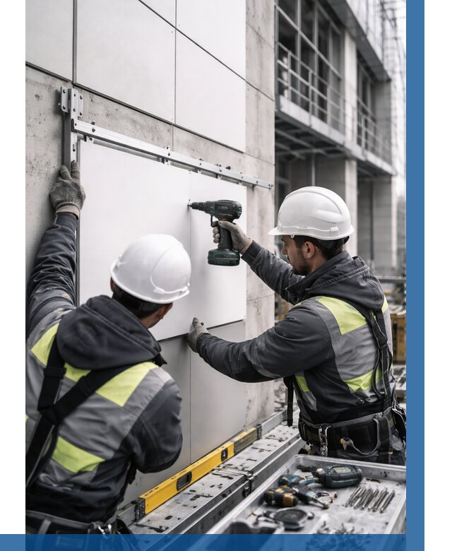 Монтаж композитных панелей фасада в Соли-Илецке от 2605 р. | ВЫСОТНИК-Сои