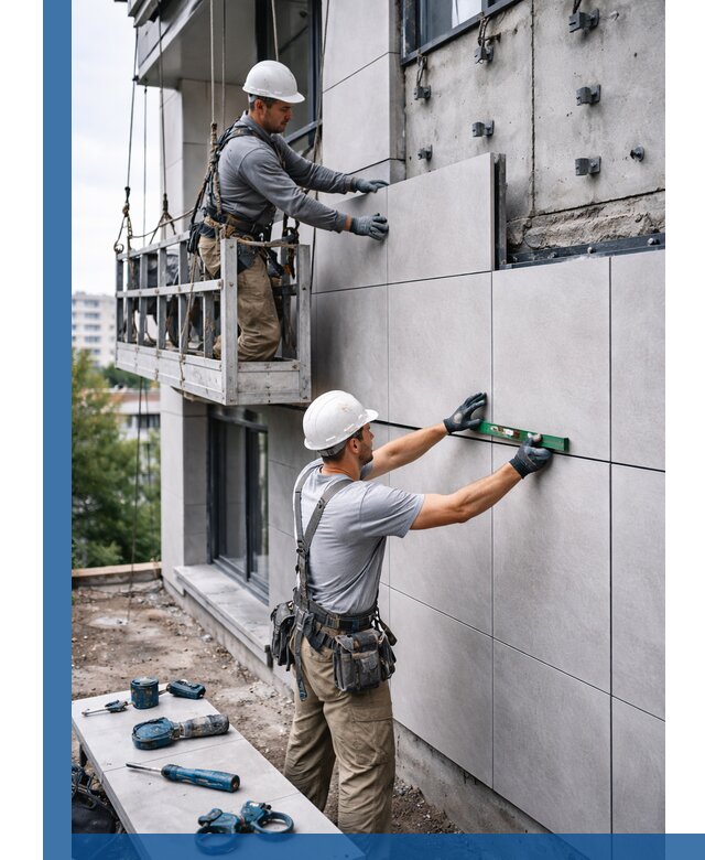 Монтаж керамогранита на фасад в Соли-Илецке под ключ с гарантией качества