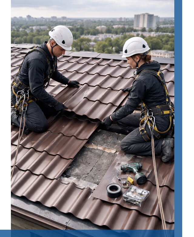 Ремонт металлочерепицы на крыше в Соли-Илецке от 938 р. | ВЫСОТНИК-Сои