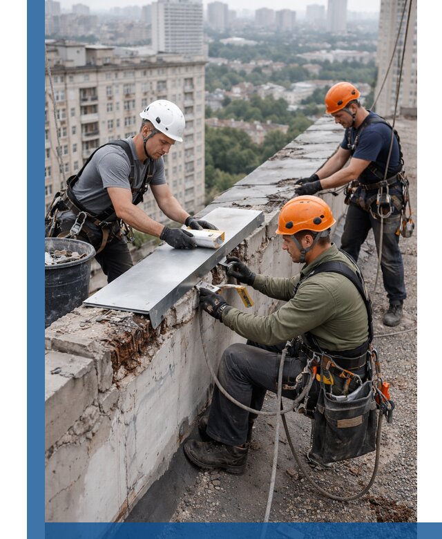 Ремонт парапета на кровле в Соли-Илецке, высотные работы с гарантией