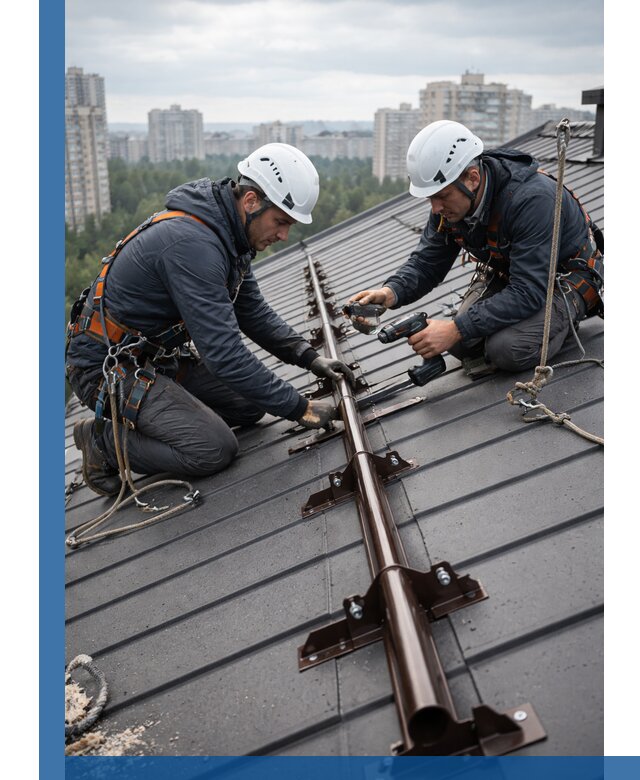 Монтаж снегозадержателей на кровле зданий в Соли-Илецке под ключ