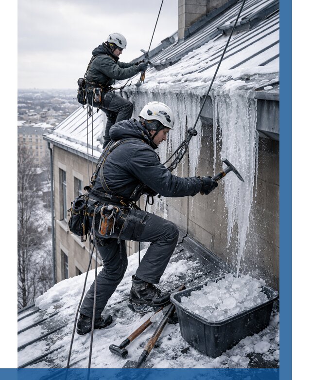 Удаление наледи с кровли в Соли-Илецке от 5730 р. | ВЫСОТНИК-Сои