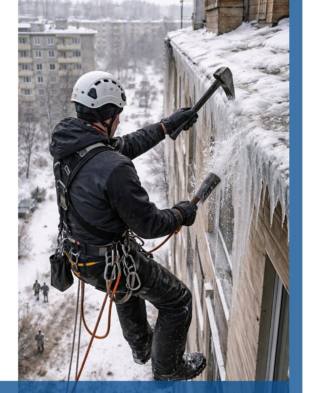 Сбивание сосулек с крыши в Соли-Илецке по цене от 4688 р. | ВЫСОТНИК-Сои