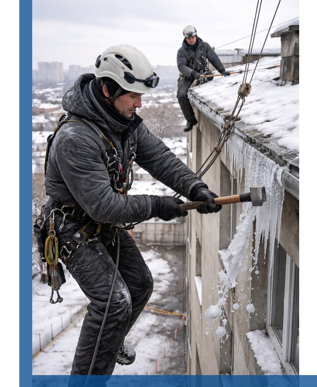 Сбивание и удаление сосулек с крыши в Соли-Илецке безопасно