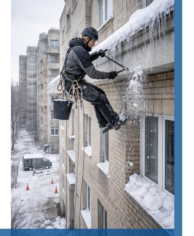 Удаление наледи с карнизов в Соли-Илецке от 365 р. | ВЫСОТНИК-Сои