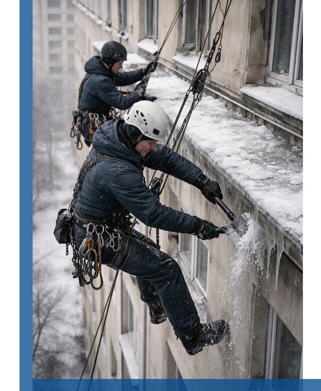Удаление наледи и сосулек с карнизов в Соли-Илецке профессионально