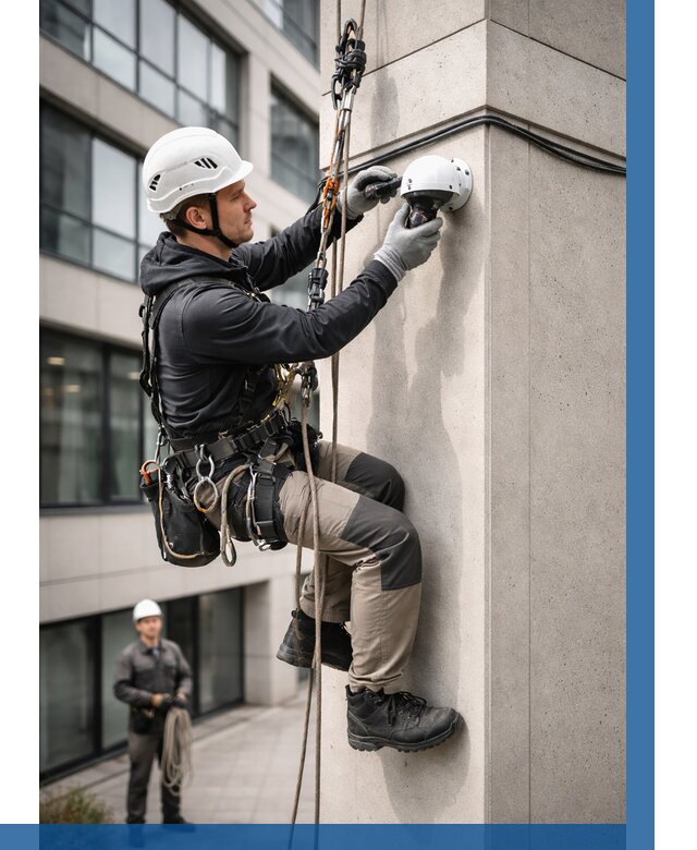 Монтаж камер видеонаблюдения на фасаде в Соли-Илецке от 8855 р.-ВЫСОТНИК-Сои