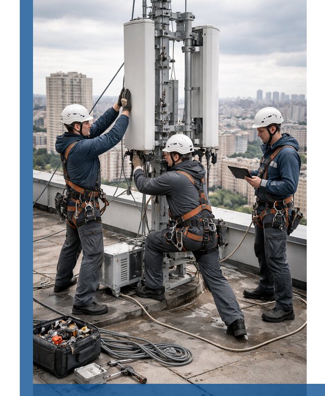 Монтаж антенн связи на крыше в Соли-Илецке с вводом в эксплуатацию