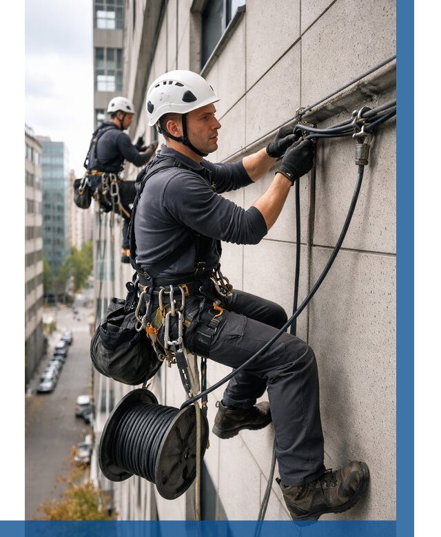 Прокладка кабеля по фасаду в Соли-Илецке от 365 р. | ВЫСОТНИК-Сои