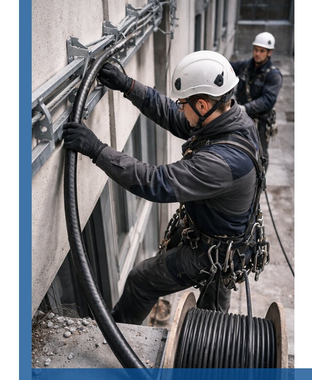 Протяжка кабеля питания на высоте в Соли-Илецке с гарантией безопасности и качества