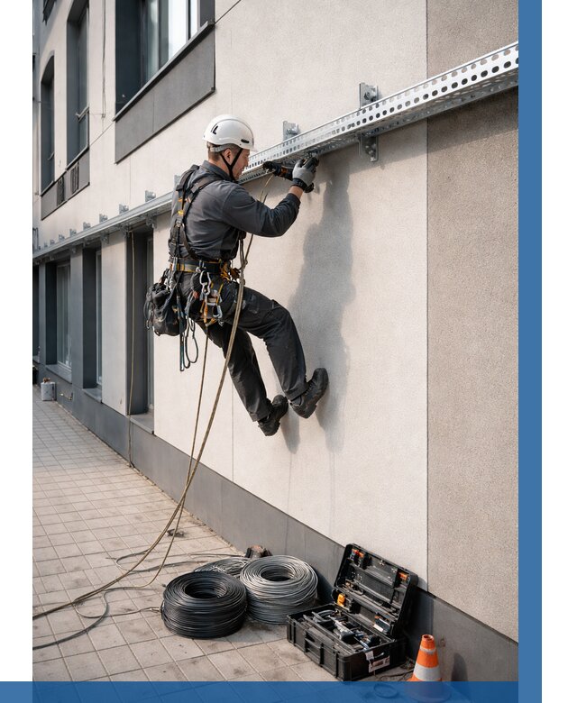 Монтаж кабельных лотков на фасаде в Соли-Илецке от 1250 р. | ВЫСОТНИК-Сои