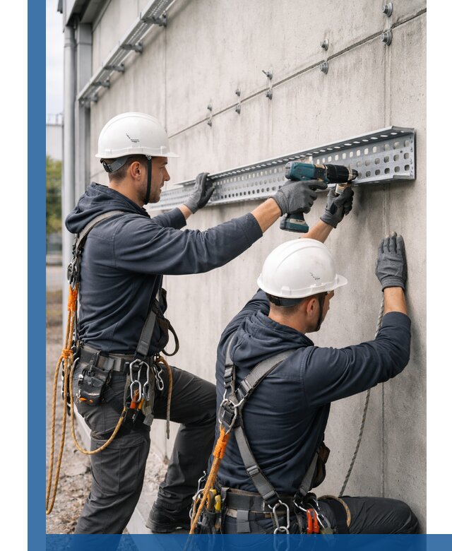 Монтаж кабельных лотков на фасаде зданий в Соли-Илецке с гарантией