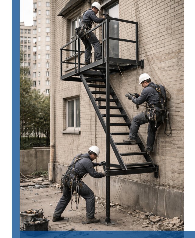 Монтаж пожарной лестницы в Соли-Илецке, установка и крепление