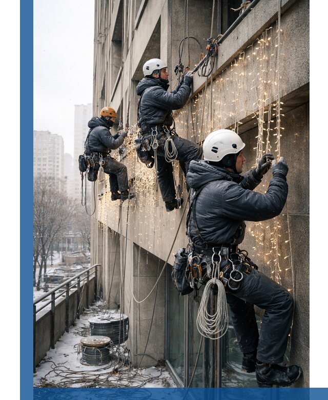 Монтаж новогодней иллюминации и украшение фасадов в Соли-Илецке