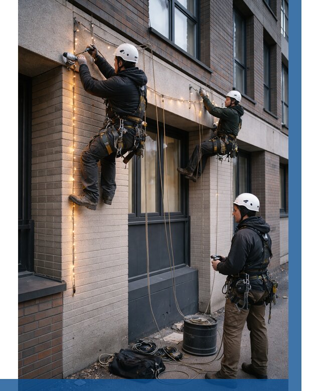 Монтаж гирлянд на фасаде в Соли-Илецке от 3646 р. | ВЫСОТНИК-Сои