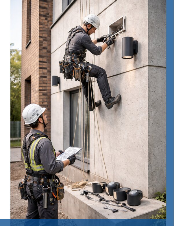 Монтаж фасадного освещения в Соли-Илецке от 2605 р. | ВЫСОТНИК-Сои