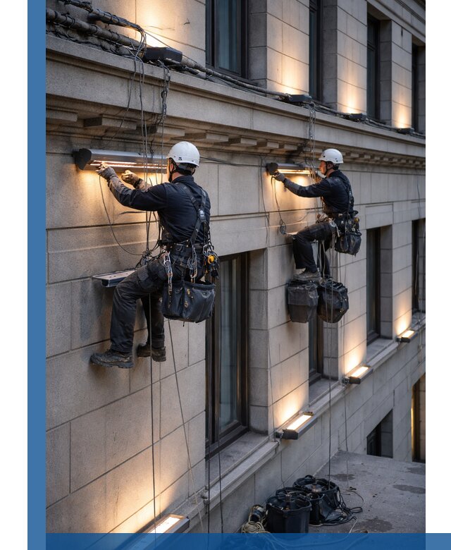 Монтаж архитектурной подсветки фасадов зданий в Соли-Илецке