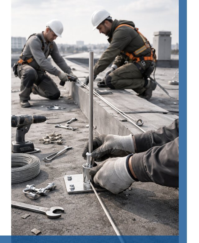 Монтаж молниезащиты на кровле в Соли-Илецке цена от 26045 р. | ВЫСОТНИК-Сои