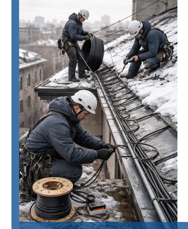 Монтаж греющего кабеля на кровле в Соли-Илецке под ключ