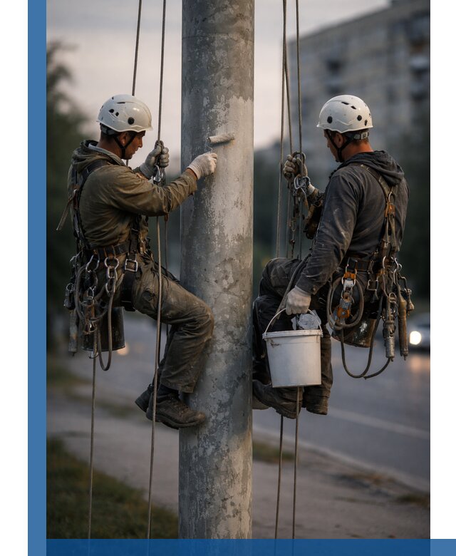 Покраска опор освещения и антикоррозийная защита в Соли-Илецке