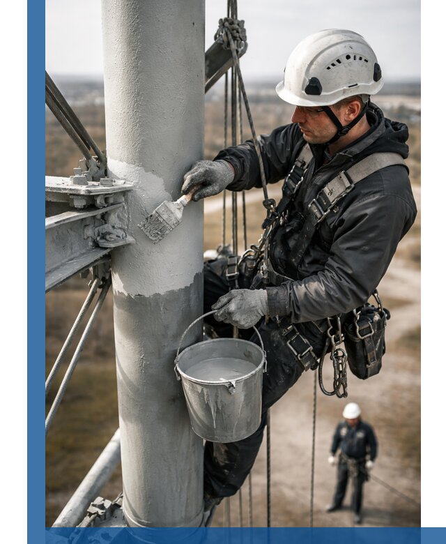 Покраска мачт связи в Соли-Илецке промышленными альпинистами