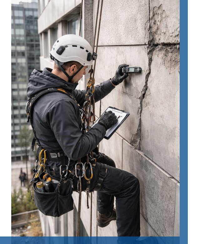 Обследование фасада альпинистами в Соли-Илецке от 125 р. | ВЫСОТНИК-Сои