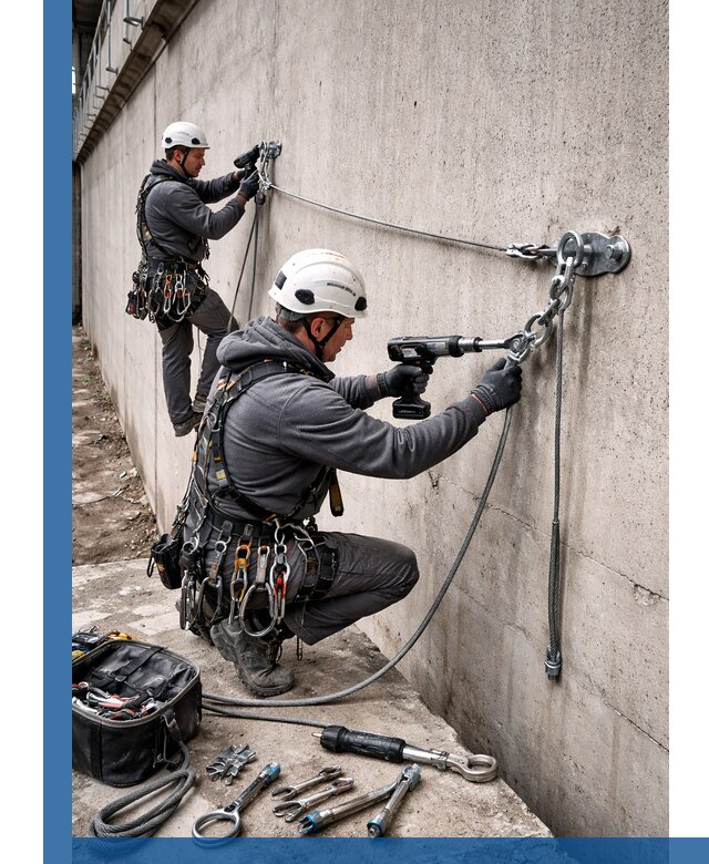 Монтаж анкерных линий высотной безопасности в Соли-Илецке