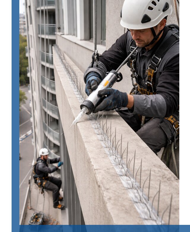 Установка шипов от птиц на фасадах и кровлях в Соли-Илецке